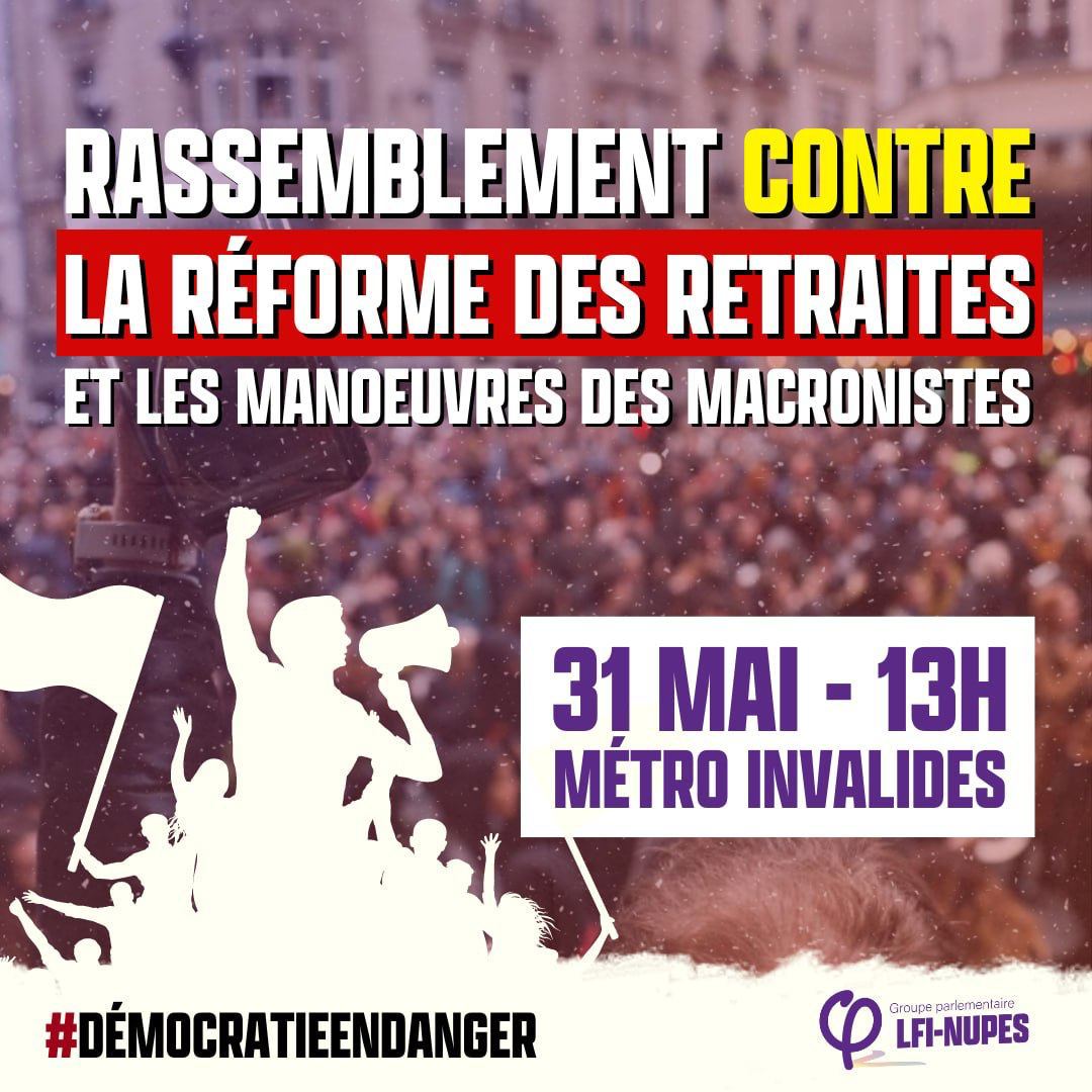 Les macronistes détestent la Démocratie! Ils manœuvrent grossièrement pour empêcher le vote sur la proposition de loi transpartisane 'Abrogation de la retraite à 64 ans' et veulent passer en force!

Mobilisons-nous! demain à Paris #democratie  #DirectAN #ReformeDesRetraites
