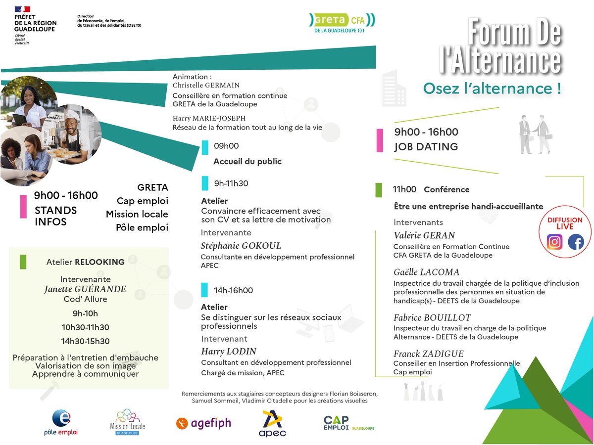 GretaGuad's tweet photo. J -1 
[5ème forum de l'#alternance]🙌
👋Rejoignez-nous au pôle Accueil de Taonaba aux Abymes 🙂
📌Mercredi 31 mai de 9h à 16h
❗️"Osez l'alternance !" 
Une  journée pour tout savoir sur les #avantages de l’alternance🤝👌
☎️0590 83 43 28 
🌐https://t.co/tOG4ZVNr57 https://t.co/gQr3gdNUvb