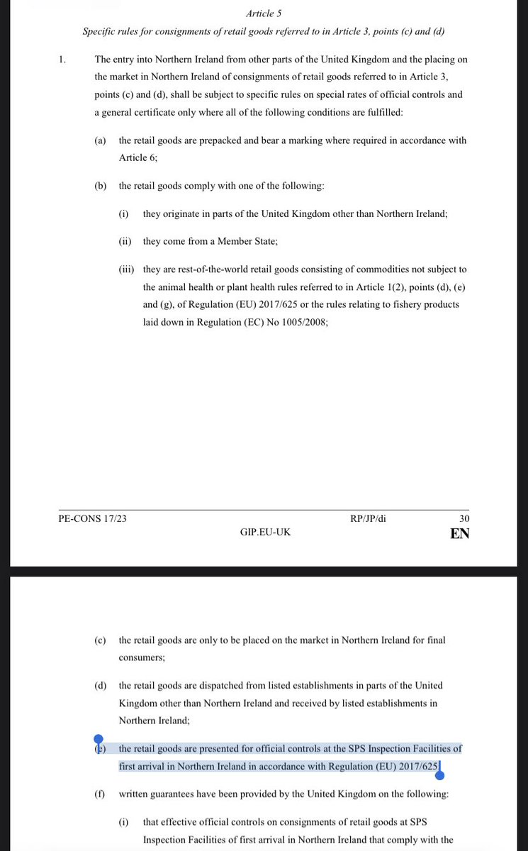 JamieBrysonLLB's tweet photo. Yet another lie exposed @chhcalling @SteveBakerHW 

Retail goods consignments moving internally within the UK *must* be inspected at border control posts in NI. 

Did you really think we wouldn’t catch on to any of this, or actually read the regulations? 

Wise up! https://t.co/0KcSudNXRr