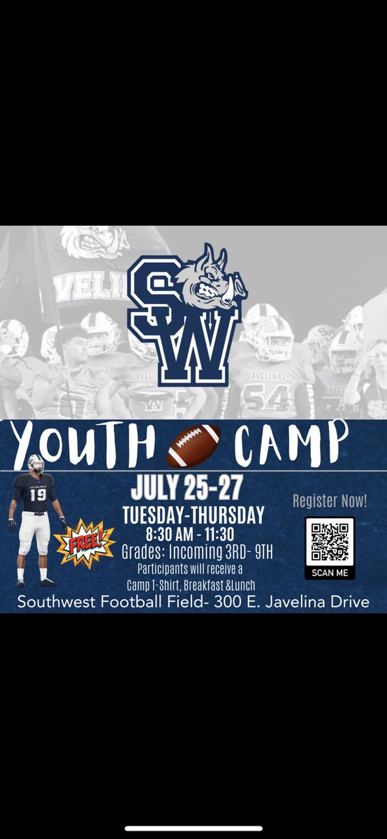 Our annual football camp is coming up!!!