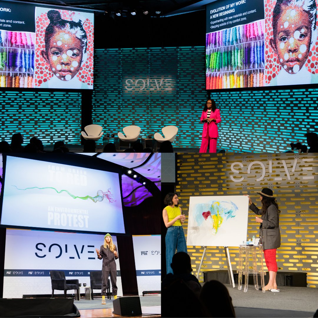 SolveMIT's tweet image. On this #NationalCreativityDay, we&apos;re relishing the amazing artwork that was shared and produced live during Solve at MIT. Check out the incredible work of artists @BeatieWolfe, Nneka Jones of @artyouhungry, and @AidaMurad  #SolveAtMIT