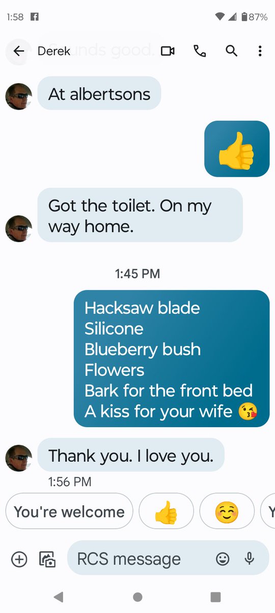CindyHval's tweet photo. What people don't tell you about married life is you exchange a lot of scintillating, romantic texts like these.
#MarriedLife #Romance #texts #toilets #pottytalk #TrueLove #tuesdayvibe #tooltalk #flowery https://t.co/Xr6gyCSanZ