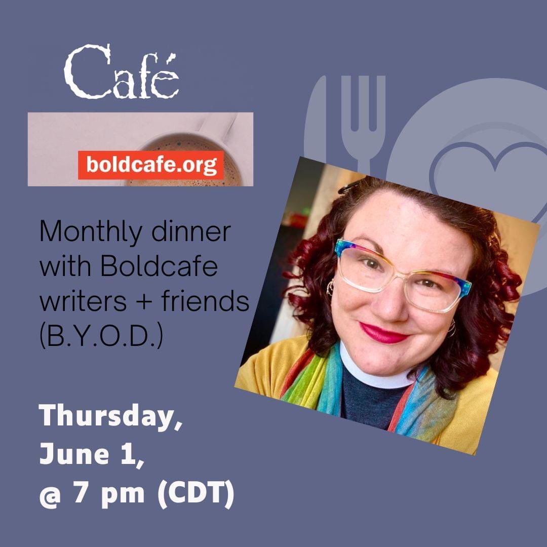 Join us for our next Boldcafe Monthly Dinner, Thursday, June 1 at 7 pm (CDT) hosted by Mary Button! She will lead our conversation about the blessings of intergenerational relationships and lead an art project. 

✨🌸🎨 REGISTER to attend: boldcafe.org/dinner ✨🌸🎨