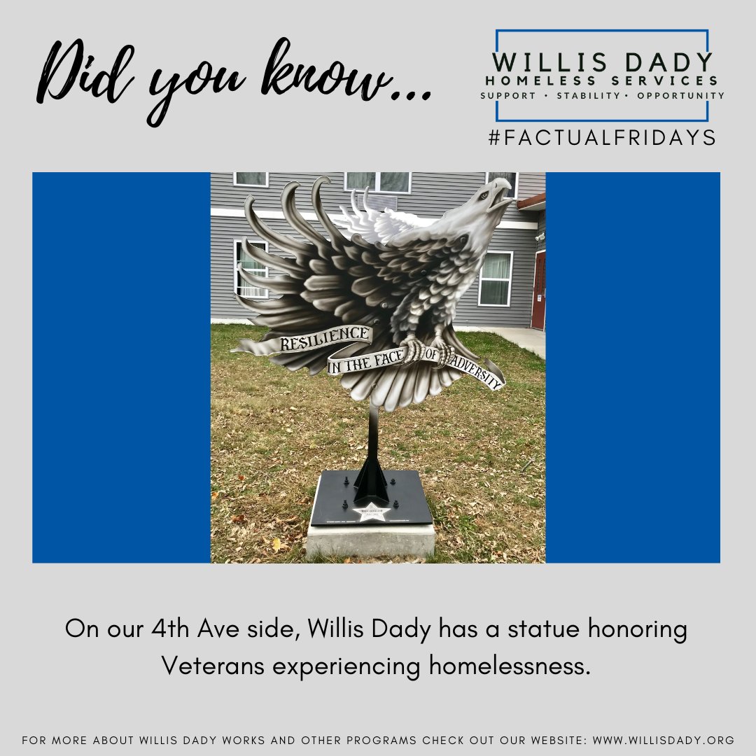 For this week's #FactualFriday, we wanted to share about our statue. Did you know that in 2020, Willis Dady dedicated a statue honoring Veterans experiencing homelessness? It's visible on the 4th Avenue side of the building.📷
