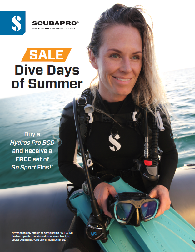 ScubaCenterMN's tweet photo. SCUBAPRO Dive Days of Summer!
Buy a Hydros Pro BCD and Receive a FREE set of Go Sport Fins! Limited time offer ends June 11. https://t.co/fQ1vGuKbXH