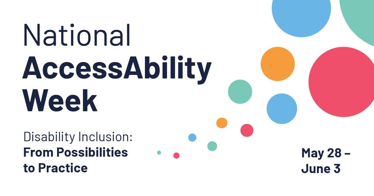 #NAAW2023 is dedicated to celebrating disability inclusion & accessibility. Join the conversation and think about what more you can do to champion accessibility and inclusion. 

buff.ly/2IWixIT 

#NAAW2023 #FromPossibilitiesToPractice #AccessibleCanada