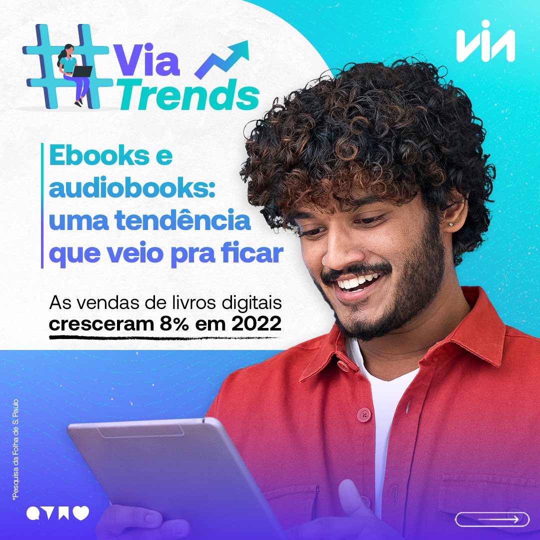 grupocasasbahia's tweet photo. #ViaTrends As vendas de livros digitais cresceram 8% em 2022! E a nossa parceria com o @skeelo_br busca promover o acesso prático à leitura por meio da venda de ebooks e audiobooks em nosso site. Acesse e conheça: https://t.co/Og2xxwdDuL https://t.co/cEbzubIYuu