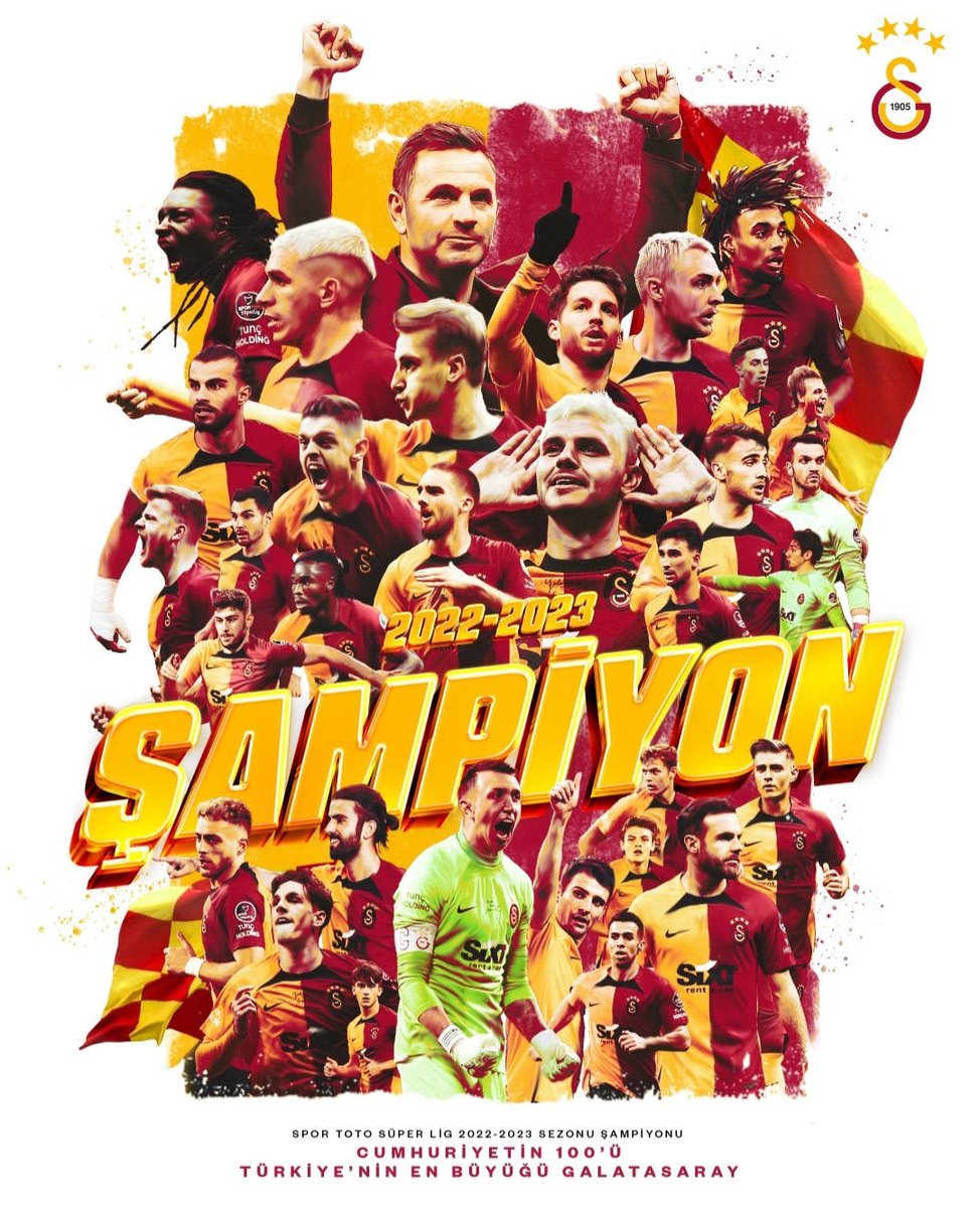 🇹🇷Cumhuriyetimizin 100. yılında 
ŞAMPİYON GALATASARAY..! 💛❤️🇹🇷
#SampiyonGalatasaray