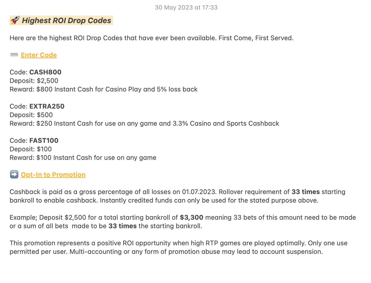 highstakes's tweet photo. 🚀 Highest ROI Drop Codes, 3 choices, take your pick.
👌 To use the codes, simply visit the deposit page and enter the code under the 'Bonus Drop Code'. The system will validate if your drop code is eligible.
#Bonus #DropCodes #BonusCodes #Freeroll #Freebies #FreeStuff https://t.co/CIzoqxJzwW