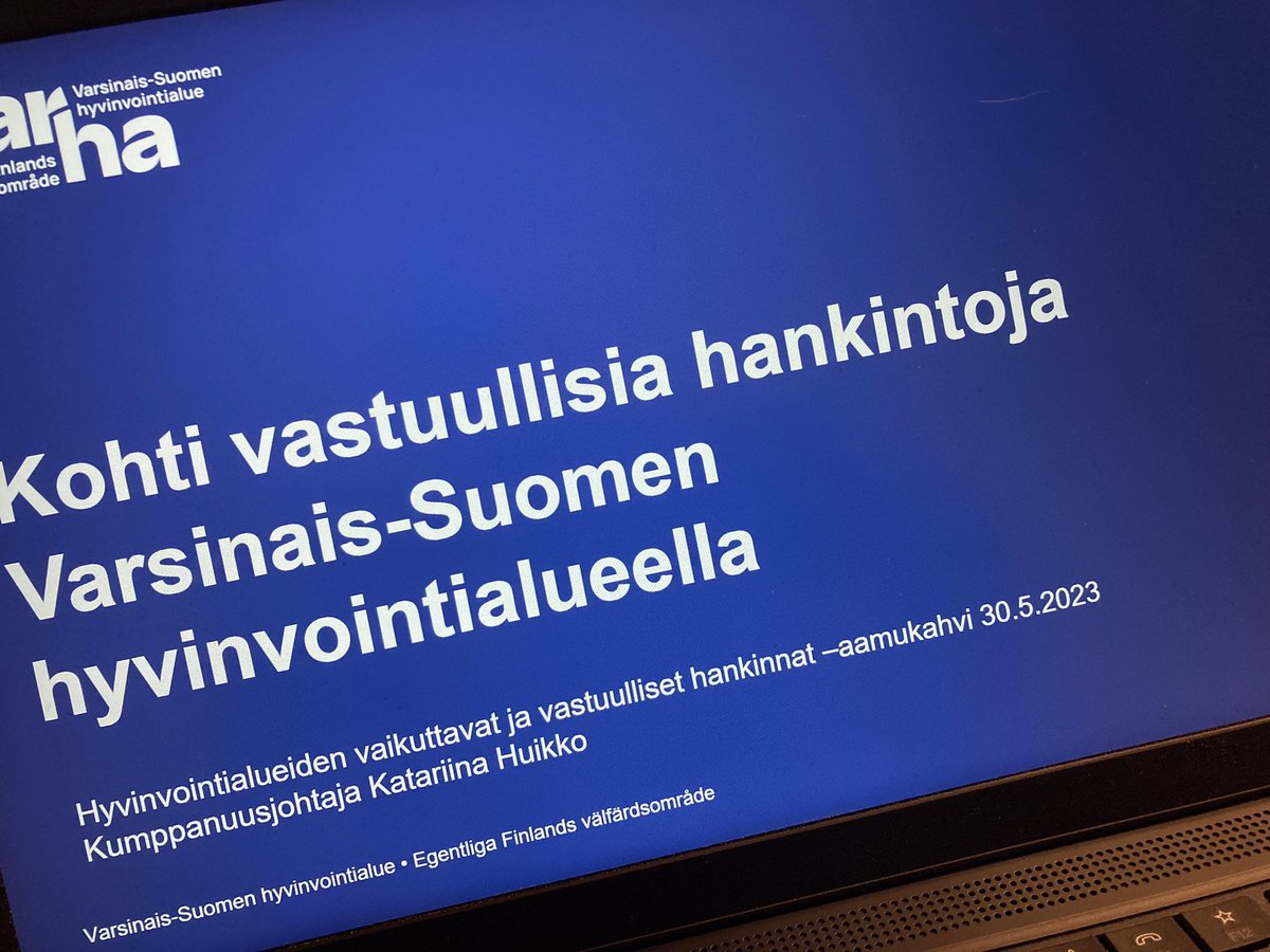 Tänään esittelin <a href="/MotivaOy/">Motiva</a> aamukahveilla <a href="/VarhaHyvinvoint/">Varsinais-Suomen hyvinvointialue</a> #julkisethankinnat &amp; #kestävyys suuntaviivoja. #Hyvinvointialue’en strategiassa on jo nostettu teemaa esiin, tälle pohjalle on hyvä rakentaa.