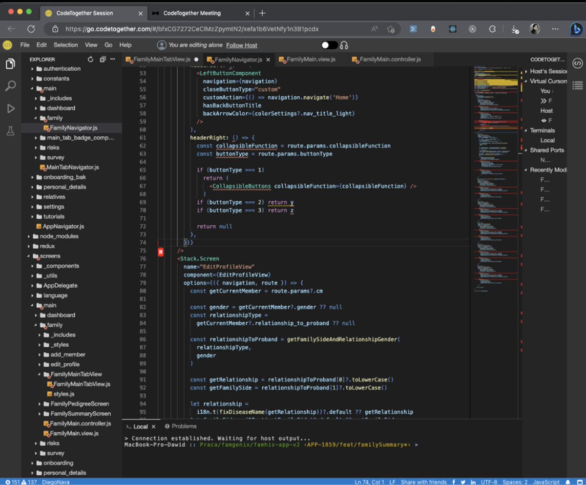 diego6_nava's tweet image. My coworker needed help. I use #vscode and he uses Webstorm.

We were able to do a pair programming session using @CodeTogetherHQ! Amazing tool. 🔥