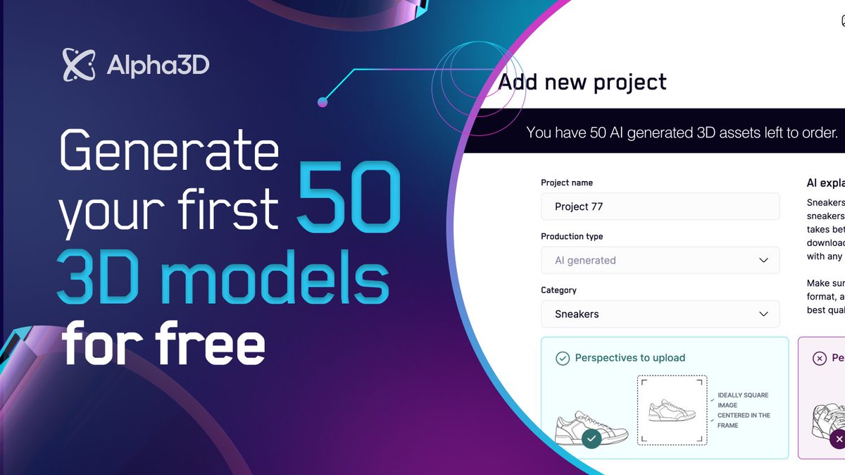 📣 Big News! We're cranking up the creativity at Alpha3D!

🆓 ...and putting the "free" in "freedom to create"! 🆓
From now on, you don't get 5, not 10, but a whopping 50 free AI-generated 3D models!

👉 Visit alpha3d.io and start turning your ideas into 3D reality.