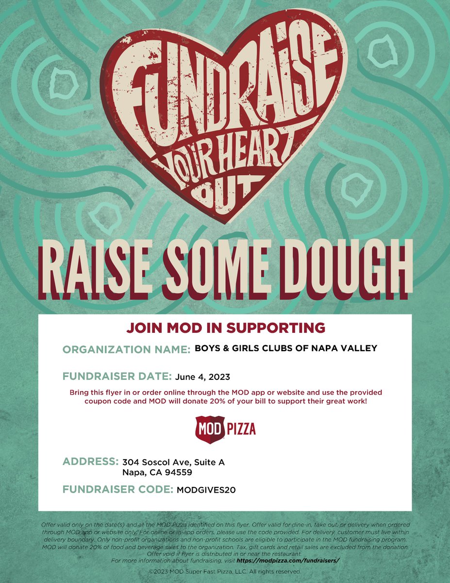 We are partnering w/ @MODPizza for a Dine & Donate in Napa, CA, this Sunday! Thank you, MOD Pizza, and its pizza enjoyers, for your support!