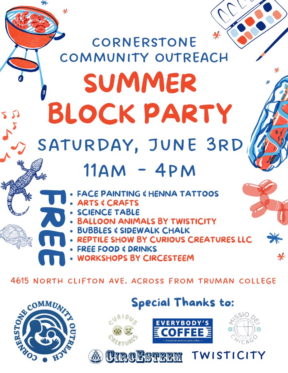 Stop by our Summer Block Party during the <a href="/UptownUnited/">Uptown United</a> Art Walk this weekend from 11am-4pm! There will be free food, music, workshops by <a href="/CircEsteem/">CircEsteem</a>, a Reptile Show by Curious Creatures, balloon art, face painting, henna tattoos and much more!