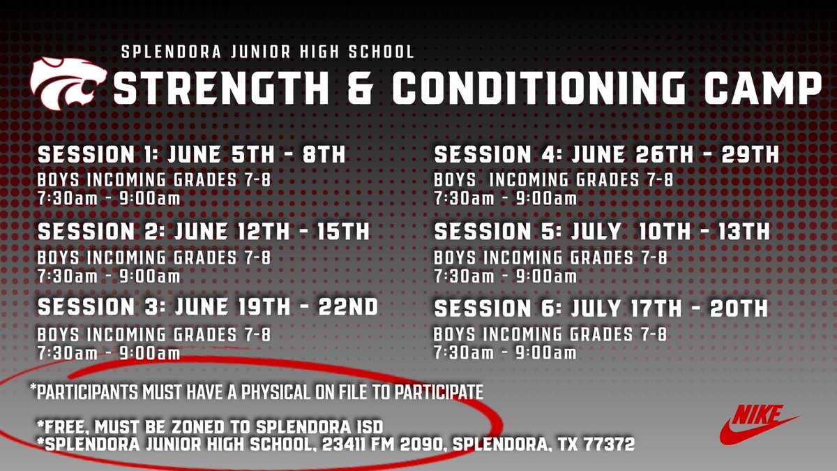 Athletics_SISD's tweet photo. Don't miss the first session of the Wildcat Strength and Conditioning Camp! It begins June 5th!! https://t.co/UsLBHe30sj