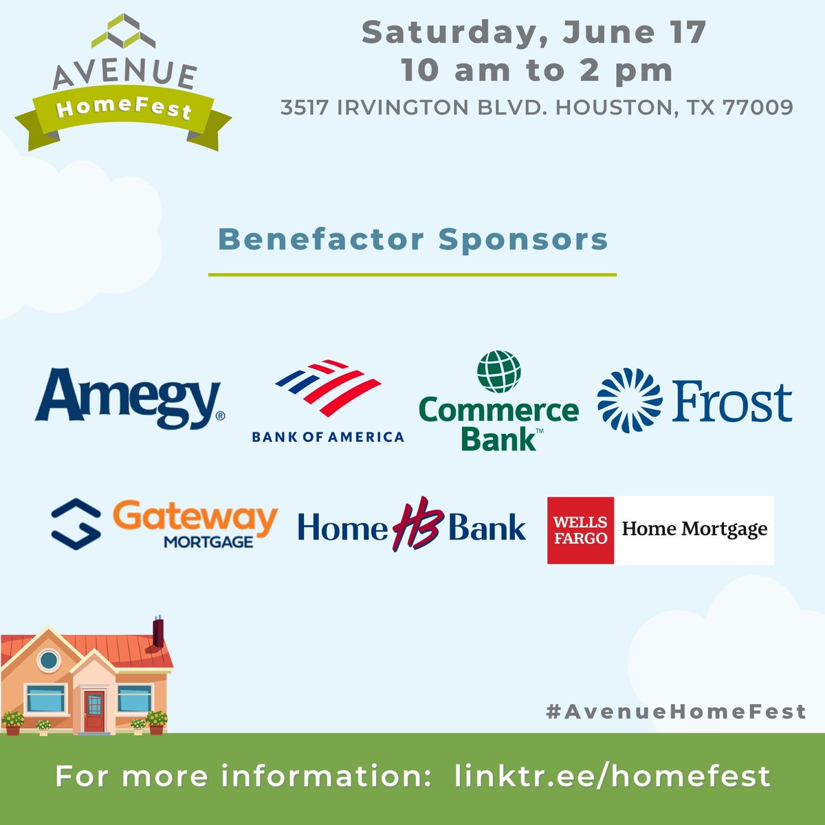 Spotlight On:

HomeFest's Benefactor Sponsors!

Special thanks to Amegy, Bank of America, Commerce Bank, Frost, Gateway Mortgage, Home Bank, and Wells Fargo Home Mortgage! 

RSVP Here: bit.ly/HOMEFEST