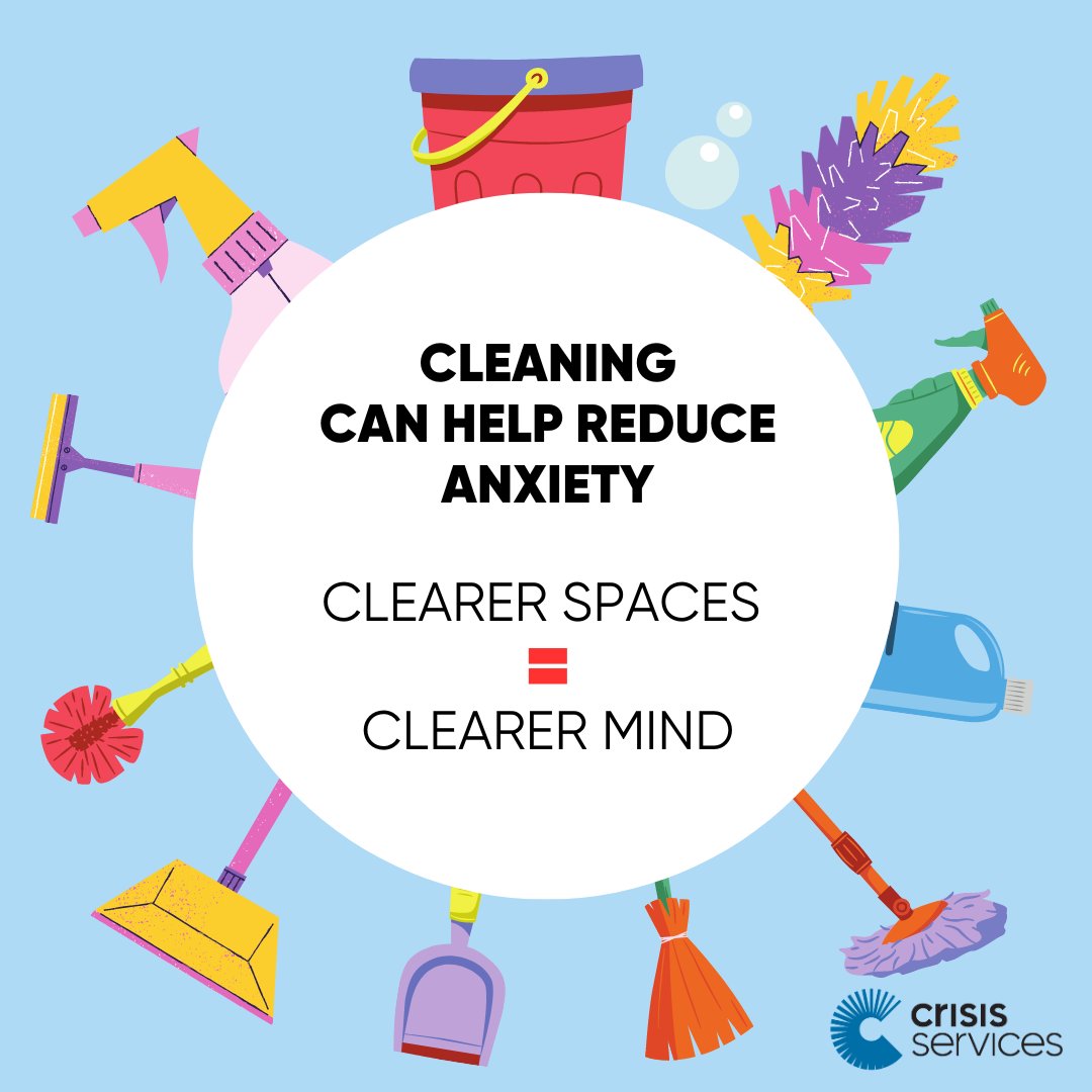 Crisis_Services's tweet photo. It's that time of year when we start thinking about spring cleaning. A clean space can help improve your mental health more than you might realize!🧹 Read more here: https://t.co/k46zGPIzmo https://t.co/Poh4WK7wGn