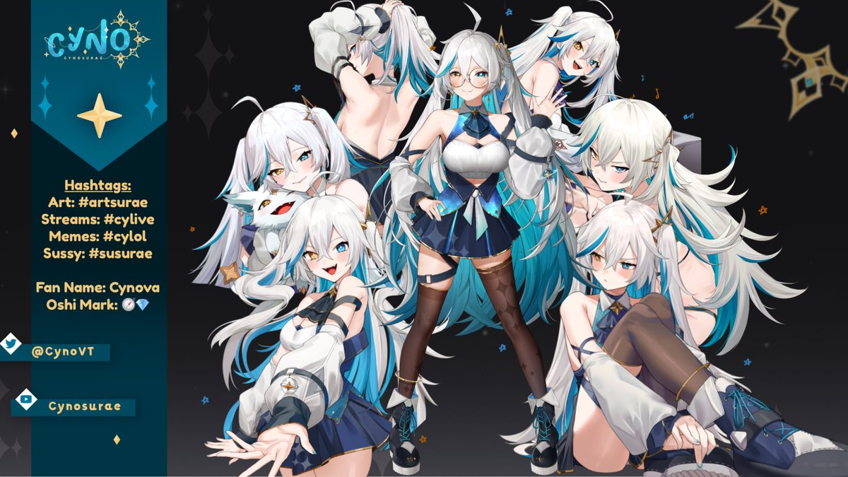 CynoVT's tweet image. ⭐️ Cyno's Reference Sheet⭐️ 

Hello, I'm Cyno, the North Star, here to guide your way! Here's my reference sheet (with hashtags!) 🧭 💎 

Age: 70 million and 2
Height: 5 ft 4

🔗 Cynosurae on Twitch/YouTube     
🎨 #eredhen1 #monoco55 #selenitexty 

#ENVTuber | #VTuberUprising |…