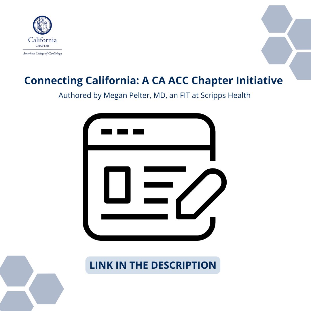 California ACC (@californiaacc) on Twitter photo Check out this featured article by <a href="/MeganPelter/">Megan Pelter MD, FACC</a> about our CA ACC Chapter Initiative, 'Connecting California'! This is an amazing opportunity to share medical knowledge, network professionally and create long-lasting social connections.
🔗 ow.ly/vJRB50OzWuj
#CaliforniaACC Check out this featured article by <a href="/MeganPelter/">Megan Pelter MD, FACC</a> about our CA ACC Chapter Initiative, 'Connecting California'! This is an amazing opportunity to share medical knowledge, network professionally and create long-lasting social connections.
🔗 ow.ly/vJRB50OzWuj
#CaliforniaACC