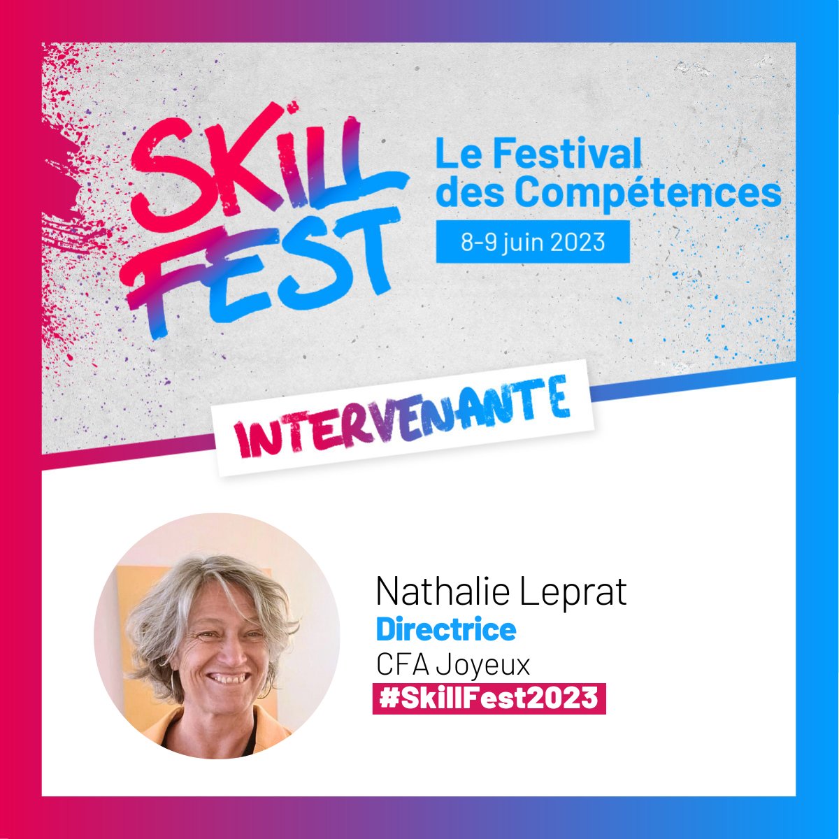 J-9 #SkillFest2023 #handicap #inclusion #formation

Directrice du CFA Joyeux - <a href="/cafejoyeux/">Café Joyeux</a> - Nathalie Leprat nous livrera des clés pour "Réussir la formation des jeunes en situation de handicap".  

🎫 Rendez-vous les 8 et 9 juin pour le #SkillFest2023 skillfest2023.fr