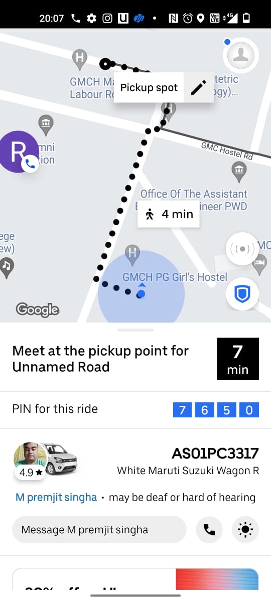 NathRK_10's tweet photo. So this happened today with my fiancee Dr Indushree Baruah, a resident dr of Gmch when she booked an Uber ride from hospital to our home. This driver named M Premjit Singha, Vehicle no. AS01PC3317 as shown in the app asked for twice the amount that was shown in the app. https://t.co/AIkAFlf82E