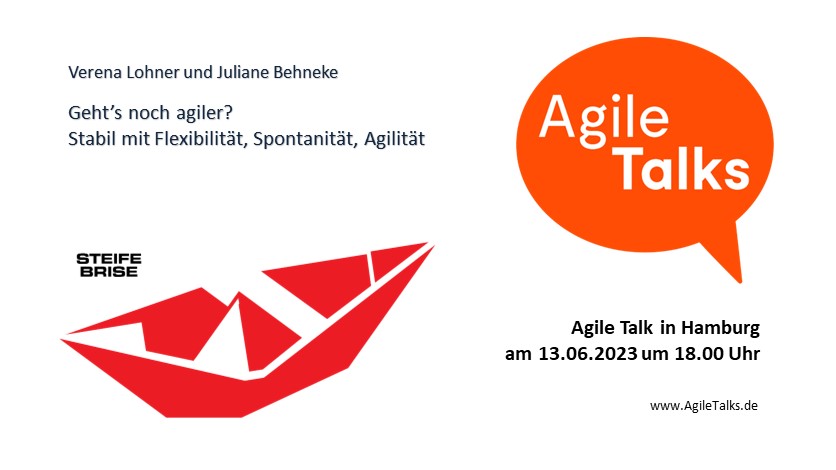 Reminder: Agile Talks  13.06.2023  Hamburg

Verena Lohner und Juliane Behneke <a href="/St_Brise/">Steife Brise, Impro</a>

„Geht’s noch agiler? Stabil mit Flexibilität, Spontanität, Agilität“

Anmeldung: eventbrite.com/e/agile-talks-…

Alle Infos: AgileTalks.de

#AgileTalkssponsored by: <a href="/adesso_SE/">adesso_SE</a>