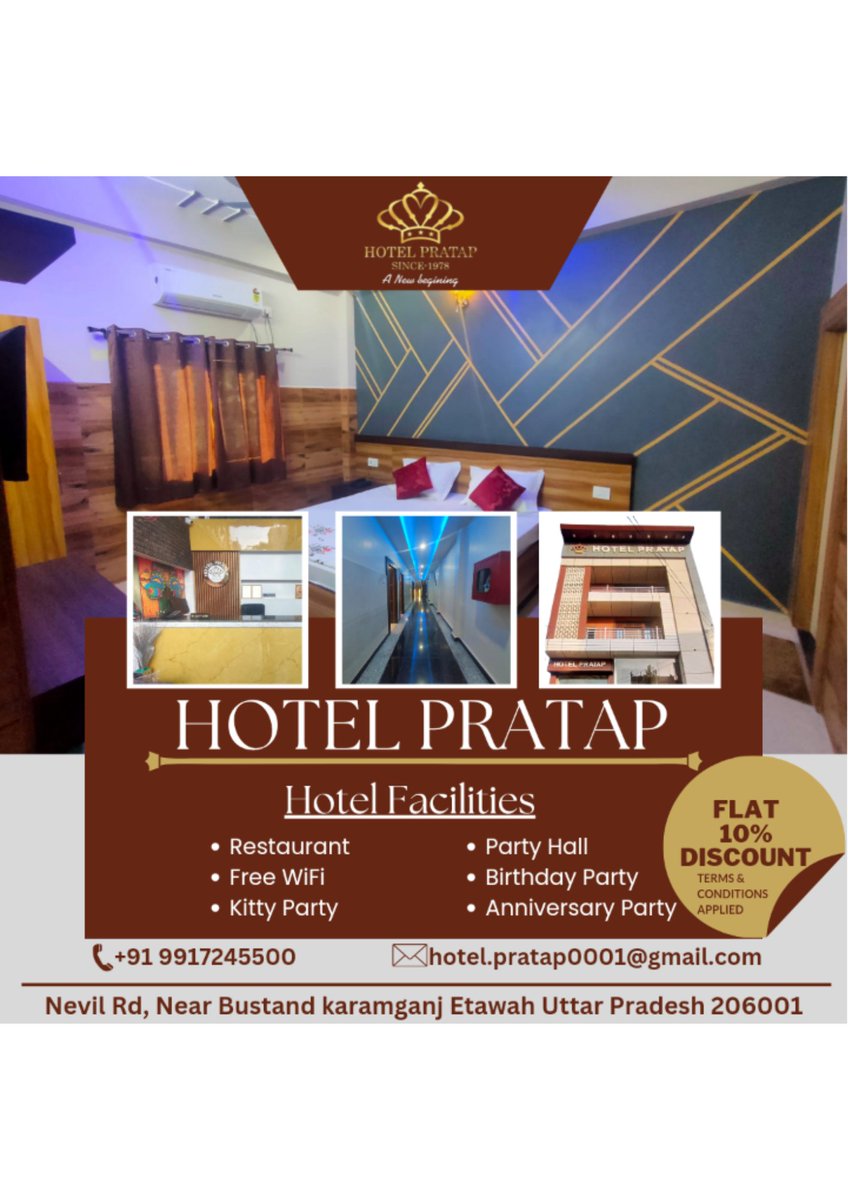 'Welcome to😍 #HotelPratap,😍 where every moment is a 🤩delightful experience.🤩 Discover comfort, elegance,😊 and impeccable hospitality🙏. #HotelPratap #DelightfulExperiences'. #hotelpratap #hotelsandresorts #partytime #5starhotel #Etawah #hotellifestyle  #amritgeneration