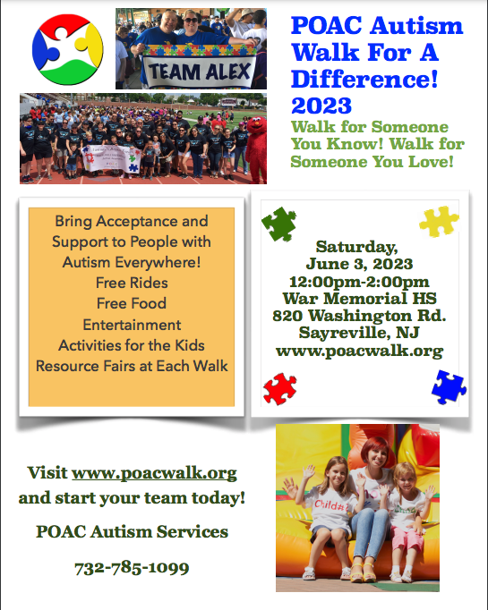POACAutism's tweet photo. Walk For Someone You Love. Saturday June 3rd at War Memorial High School in Sayreville from 12-2pm.
Enjoy music, rides ,food and MORE.
Any individual walker who raises $100 or more gets a free walk tee shirt!
Click the link to register !
https://t.co/7hl3DuSqZT https://t.co/rw3d4LukFe