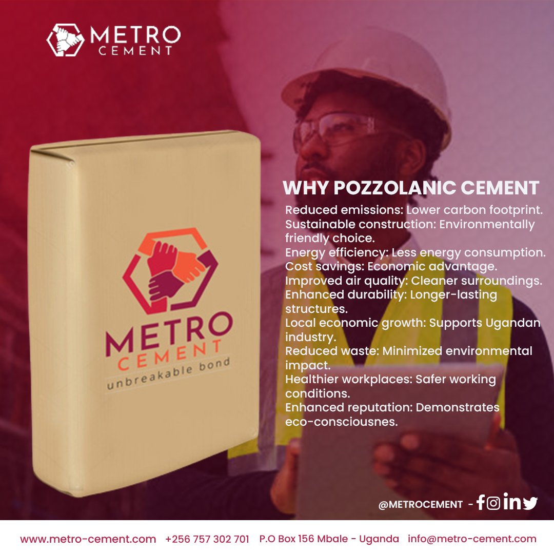 metrocement's tweet image. Pozzolanic cement: the key to sustainable development! Join the movement and contribute to a brighter future. Let&apos;s build resilient infrastructure while preserving our natural resources. 🏢🌿 #SustainableDevelopment #BuildingForTomorrow #PozzolanicAdvantage