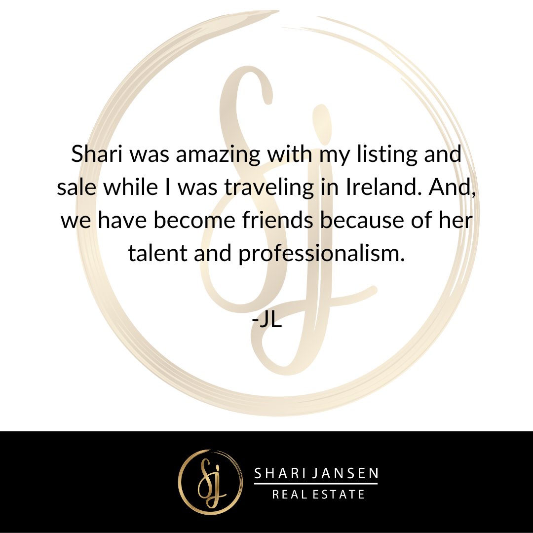 'Shari was amazing with my listing and sale while I was traveling in Ireland. And, we have become friends because of her talent and professionalism.' -JL 
.
.
.
.
#ShariJansen #EastsideRealEstate #KW #KellerWilliams #KWEastside #KWKirkland #BellevueRealEstate