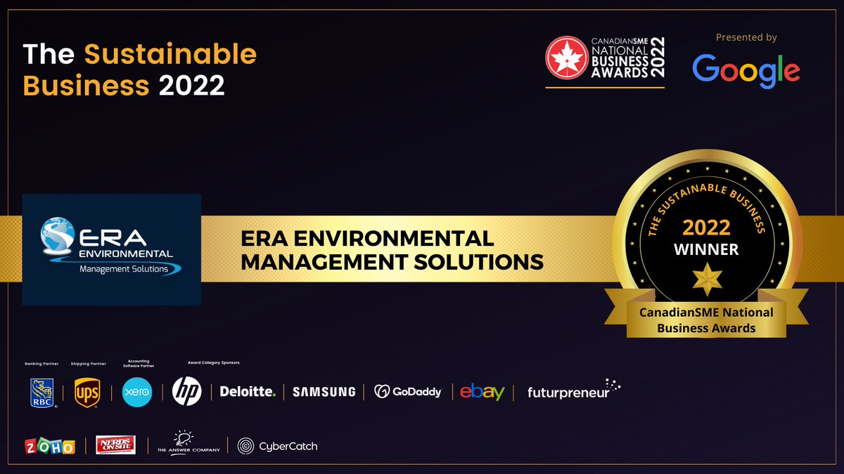 ERA is three for three this year!

The developments made to our Sustainability module and our “emission-and-employee-friendly” hybrid work model made us the Sustainable Business of the year at the <a href="/canadian_sme/">CanadianSME Small Business Magazine</a> Small Business Magazine National Awards 2022, presented by <a href="/Google/">Google</a>!