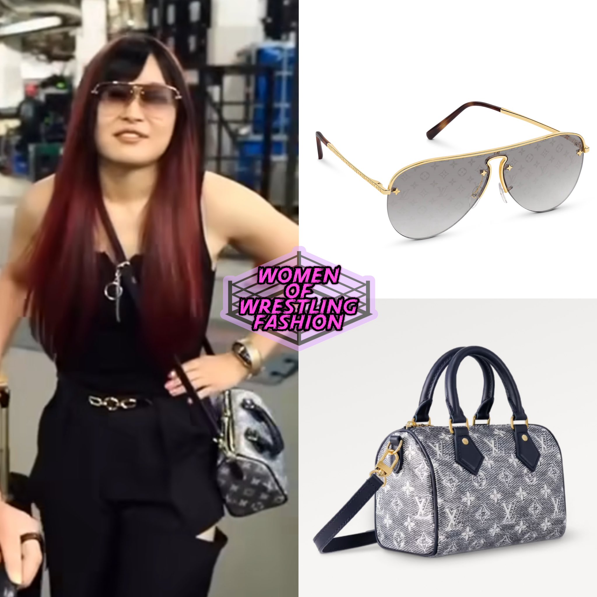 Women of Wrestling Fashion on X: .@Iyo_SkyWWE is wearing the Grease Mask  Sunglasses ($765) and Speedy Bandoulière 20 ($2,280) from @LouisVuitton   / X