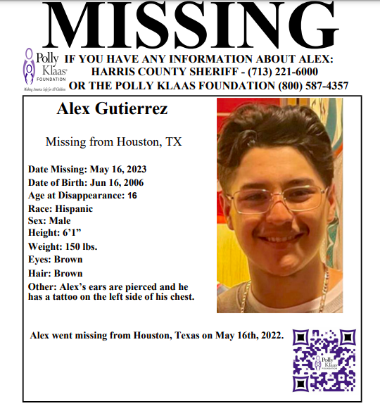 This is a Public Announcement! Please repost this flyer on all your social media sites. Tomorrow might be your child,#missingkid,#missingchild,#Missing,#missingboy,#missingchildren. HARRIS's COUNTY SHERIFF - (713) 221-6000 OR THE POLLY KLAAS FOUNDATION (800) 587-4357