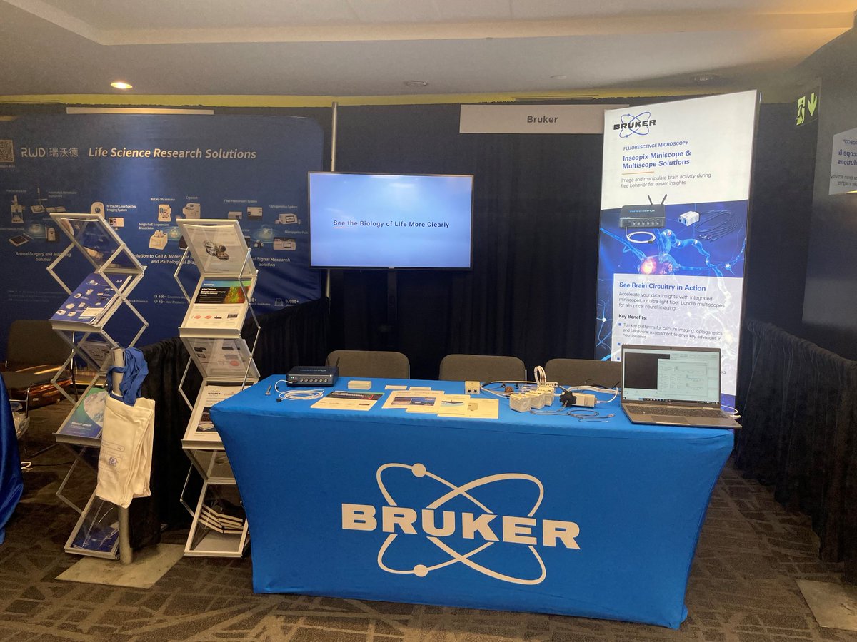 BrukerFM's tweet photo. #CAN2023 continues in Montreal 🇨🇦! Visit Booth 16 to see our newest #miniscope and #mulitscope systems including the dual color nVue from @Inscopix. 

#neuroscience #microscopy #Bruker https://t.co/Iv7gtsx6tT