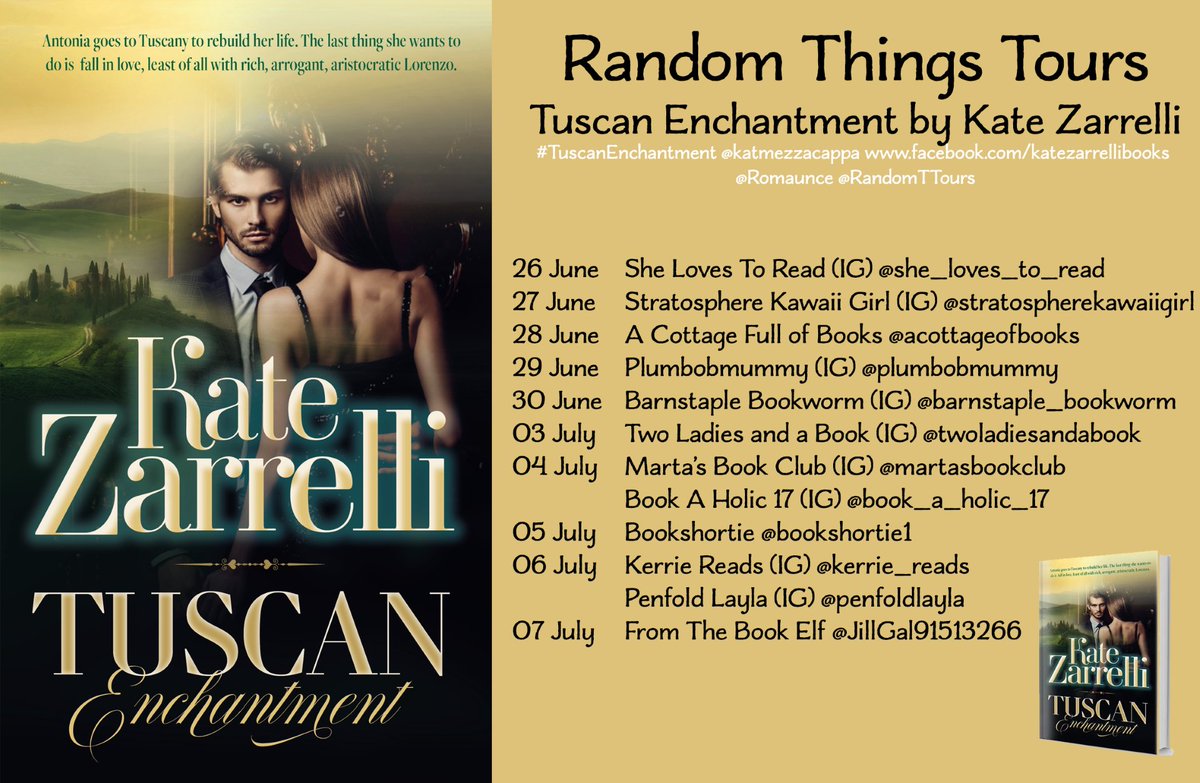 📣LOOK OUT FOR THIS📣 #RandomThingsTours Blog Tour for #TuscanEnchantment by @katmezzacappa AKA #KateZarrelli @Romaunce @thebookseller
@RNAtweets
#MustRead #RomanticFiction 💗💗 Begins 26 June 

tinyurl.com/RomaunceTuscan…