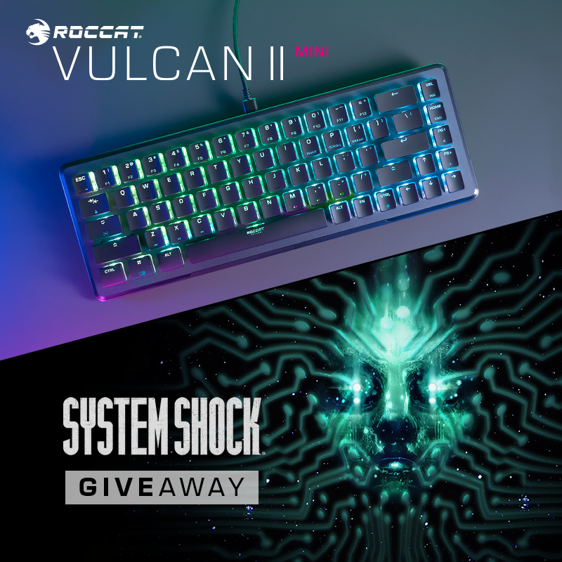 TurtleBeachPC's tweet photo. System Shock has arrived! 👾 

To celebrate, we're giving away a copy of the game and a Vulcan II Mini gaming keyboard ⌨️ 

All you need to do to enter is follow @ROCCAT, like and retweet this tweet and tag a friend in the comments! 👇 https://t.co/tS72nz7Wjk