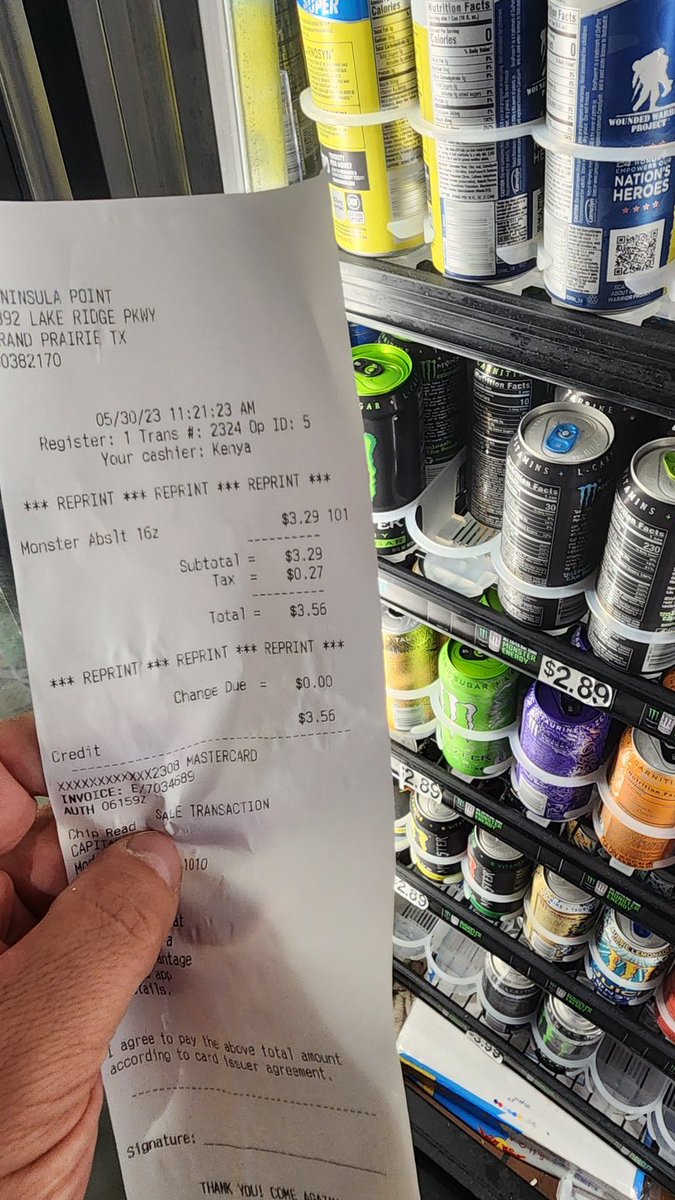 @GrandPrairiePD @ShoppesAtGP #GrandPrairie #Monsterdrink @MonsterEnergy @Chevron @PeninsulaPoint  @_GrandPrairieTX

BE CAREFUL !  The price is different on the shelf and at the register. 

I talked the crew , she said Sorry .