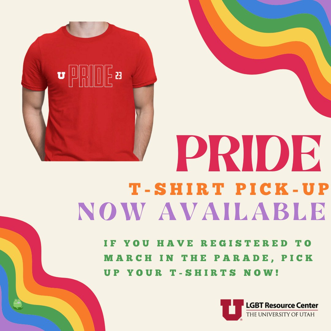 If you have registered to march with us at the Utah Pride Parade, your shirts are available for pick-up at the LGBT Resource Center, Union 409. 🏳️‍🌈 Sizes are first come, first serve! Pick-up will be available until Friday and our office will be open 8am to 5pm each day until then.
