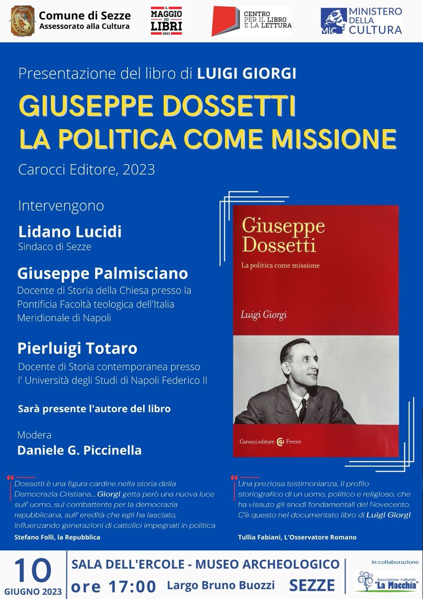 Prossimamente nuova presentazione del mio libro 'Giuseppe Dossetti. La politica come missione' @Caroccieditore #storia