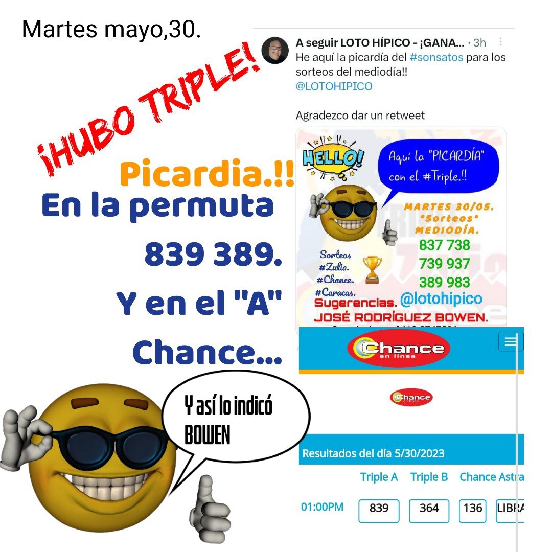 lotohipico's tweet photo. A cobrarrrrr seguidores!!
HOY MARTES...
👏👏👏
¡Hubo triple!
LOS TRIPLES GANADORES SON POR AQUÍ... NO LO DUDE!!
SE LOS VATICINAMOS PARA SORTEOS DEL MEDIODÍA!!
389 y 739.
Responde 839  "A" SOLO MEDIODÍA 👏👏👏
AHÍ ESTÁ LA PICARDÍA DEL #TRIPLE!!🚀🚀🚀 https://t.co/SFrfsb3NY4