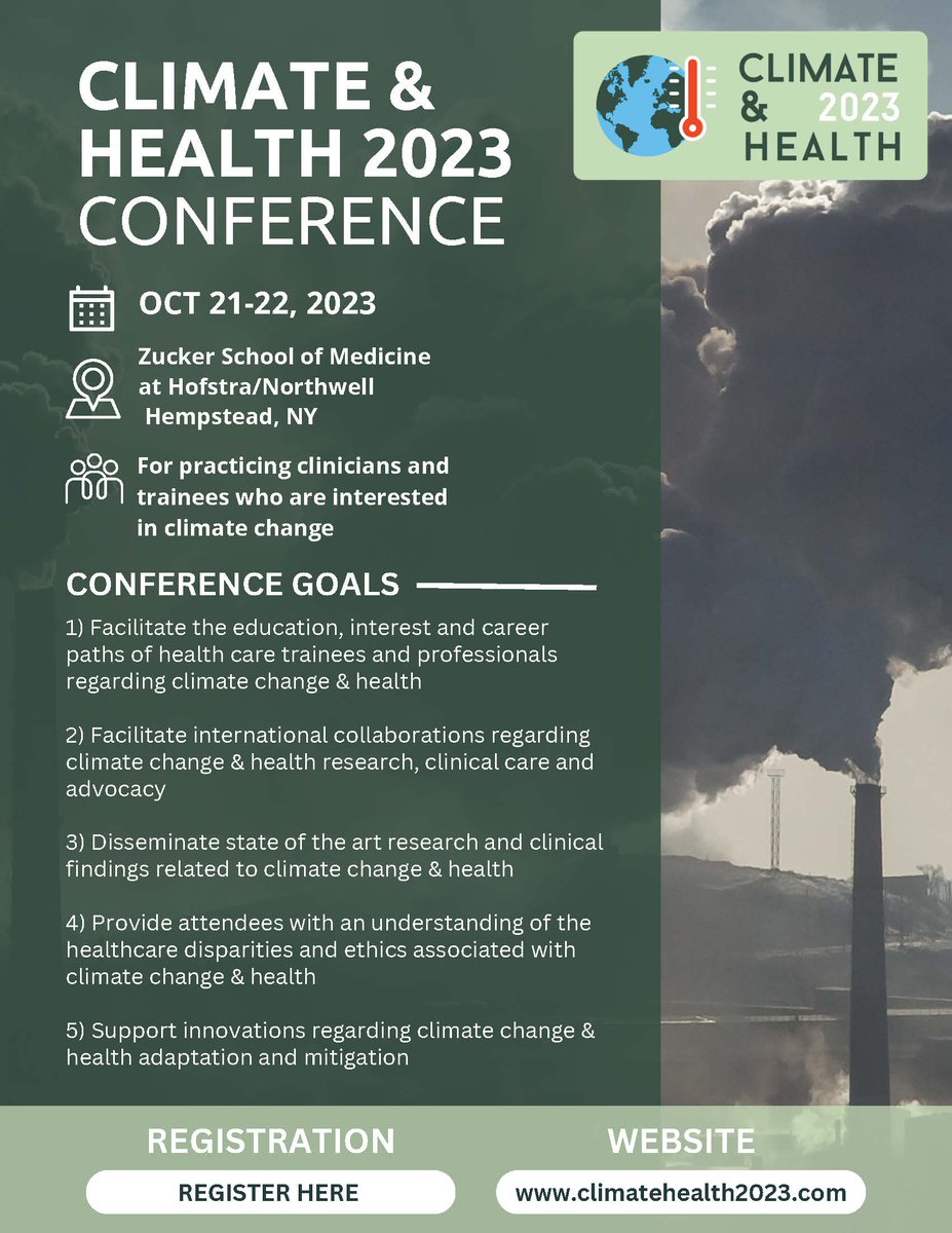 Concerned about #ClimateChange?    

Don't miss the Climate &amp; Health conference on Oct 21-22 2023.  

Join us to learn about the intersection of climate change + health, share your research + explore how you can make a difference on this urgent global issue.

#climatehealth2023