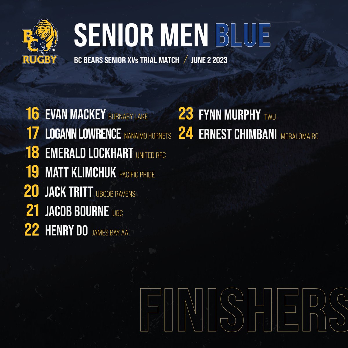Rosters are out for the BC Bears Senior Men's Trial Match! 🐻

📅 Friday, June 2
⏰ KO 6:30 PM PT 
📍 Rotary Stadium, Abbotsford Exhibition Park
🎟️ Adults $8, Students $5, Children 12 &amp; under - FREE

Tickets 👉 bcrugby.com/bc-bears-senio…

#BCRugby #BCBears #BCSS #BluevGold #MatchDay