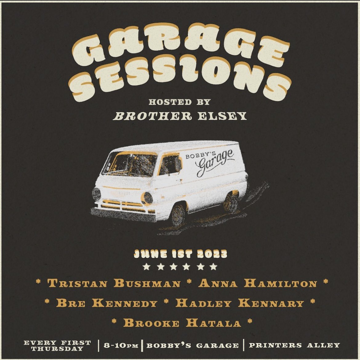 Starting June off stroooong this Thursday 💥 so excited to be a part of these rounds hosted by <a href="/brotherelsey/">Brother Elsey</a> at Bobby’s Garage feat. some truly epic writers. Music starts at 8 🚌