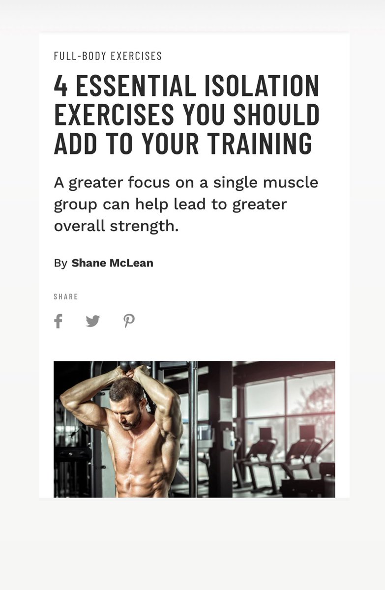mandfhers's tweet image. 4 ESSENTIAL ISOLATION EXERCISES YOU SHOULD ADD TO YOUR TRAINING
A greater focus on a single muscle group can help lead to greater overall strength.
By Shane McLean. Read article muscleandfitness.com/workouts/full-… @muscleandfitness @muscleandfitnesshers #isolationexercises #exercises