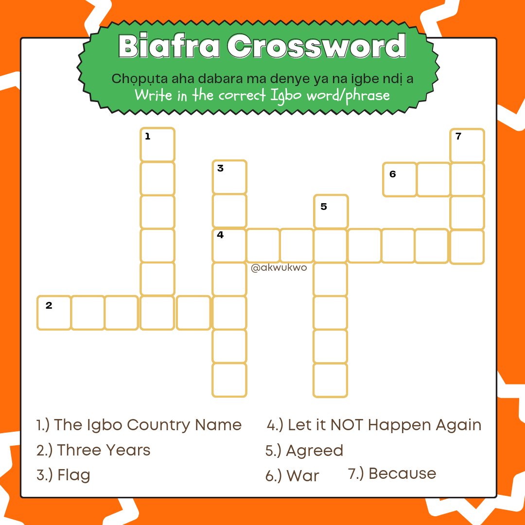 AkwukwoLLC's tweet photo. We remember all who lost their lives in the #BiafranWar. Laa nụ n'udo!

FYI https://t.co/EQ54aCXuAT kids are Igborizing with a lot of conversational topics... as well as relatable Animated #BiafraStory, Activities, and #Biafra Activity FunSheets including these 👇🏾! 🙌🏾 https://t.co/HDMERZ06V5