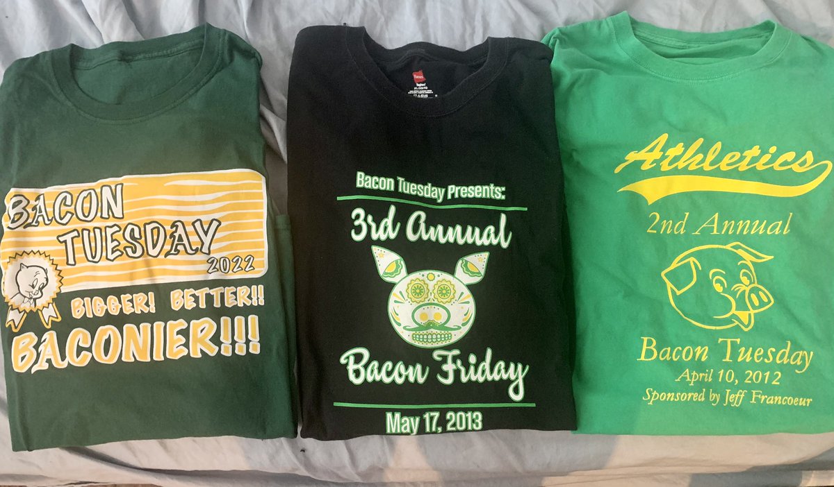 roscoe's tweet photo. Bacon Tuesday is on hold but don’t let that stop you from wearing a previous shirt tonight! #BaconTuesday #OaklandA’s https://t.co/GEopwcGF7K