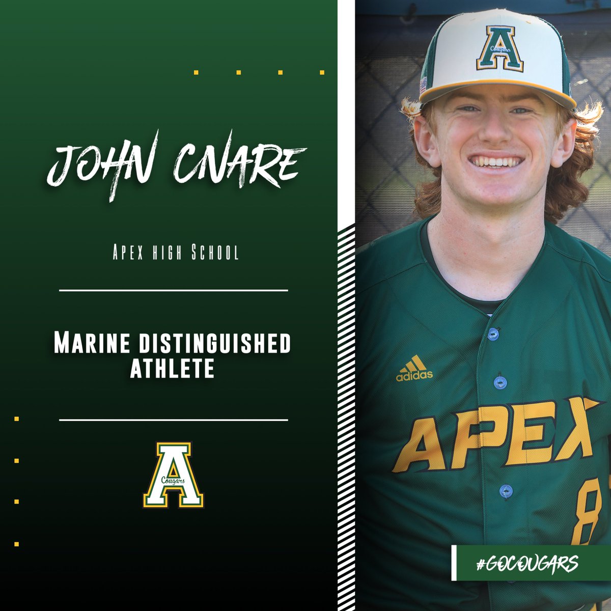 Apex Cougar Club (@apexcougarclub) on Twitter photo Congratulations to John Cnare on winning the Marine Distinguished Athlete Award. @apexhighschool <a href="/apexhsathletics/">Apex Athletics</a> @baseballapex Congratulations to John Cnare on winning the Marine Distinguished Athlete Award. @apexhighschool <a href="/apexhsathletics/">Apex Athletics</a> @baseballapex