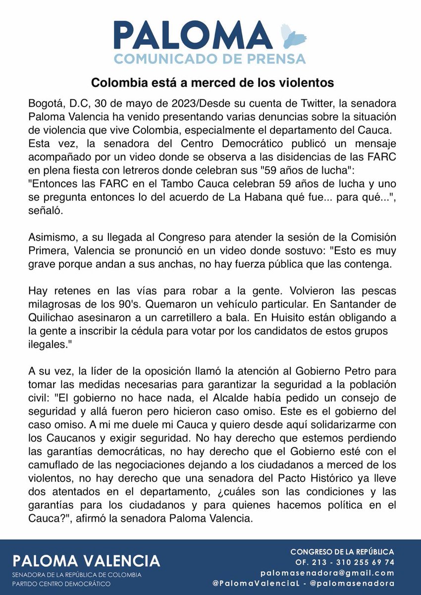 PrensaPalomaV's tweet image. #HagamosAlgo 🗣️| Colombia esta a merced de los violentos.