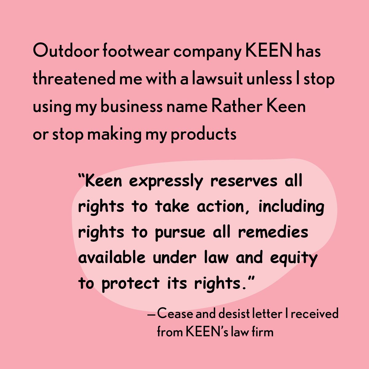 RatherKeen's tweet photo. Multi-million $ company @keen decided to threaten me—a solo artist—with a lawsuit because they don’t like the name I’ve been using for my jewelry brand https://t.co/epqAs6EJxj
