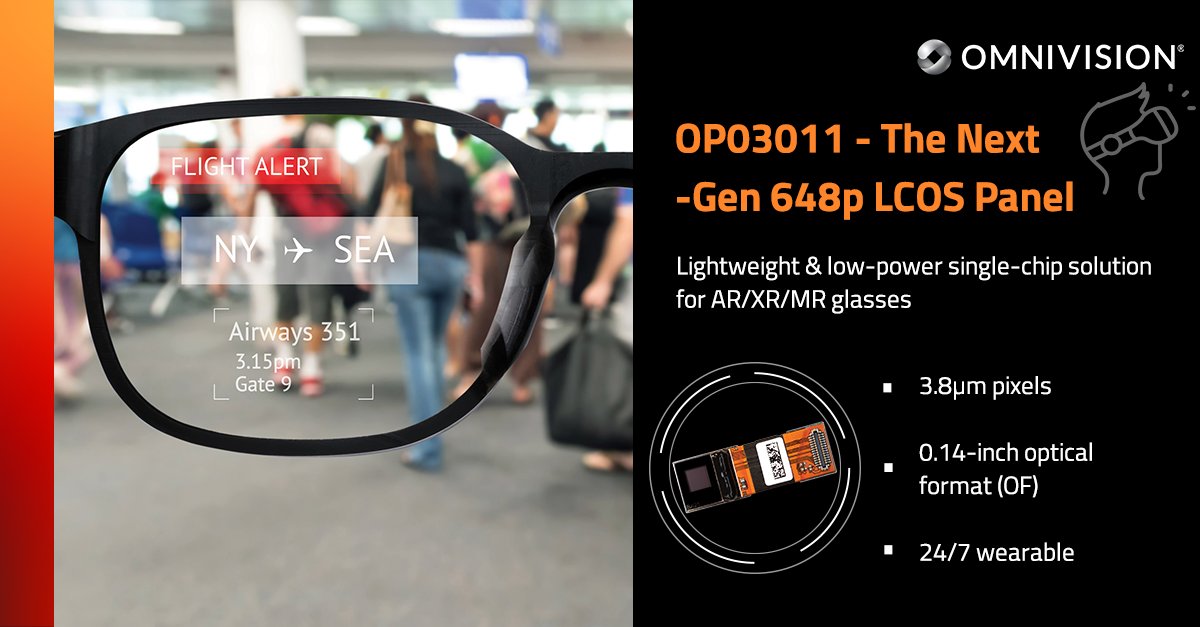 OMNIVISION_NEWS's tweet photo. ๐๐ฅฝOur new OP03011 LCOS panel fits the newest designs and capabilities of next-gen smart glasses. its fully integrated, compact, and lightweight design, this solution is ideal for AR/XR/MR glasses and headsets that can be worn 24/7.
#InfiniteIngenuity
https://t.co/4yOlKX0yTf https://t.co/LKD4DZbP5w